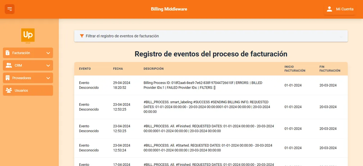 UpSpain CRM para Proveedores